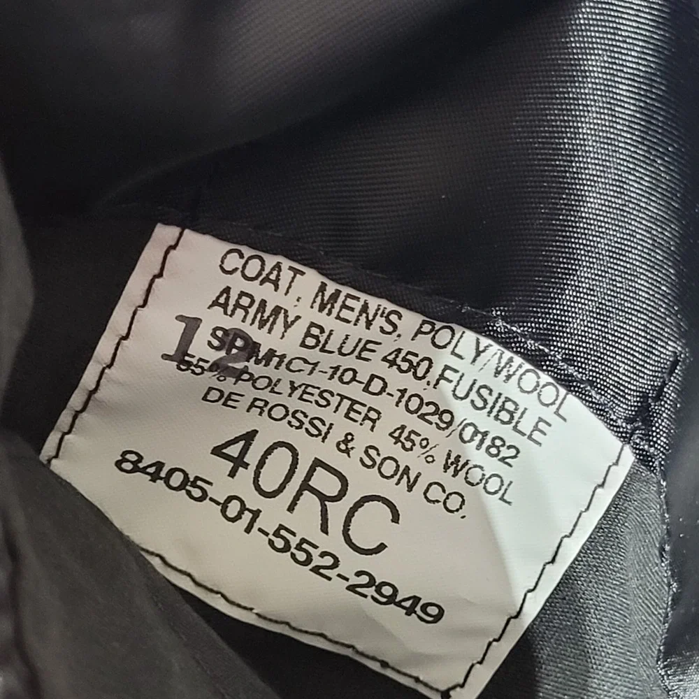 U.S. ARMY ASU MENS POLY/WOOL BLUE SHADE 450 DRESS JACKET SIZE 40RC DeRossi & Son